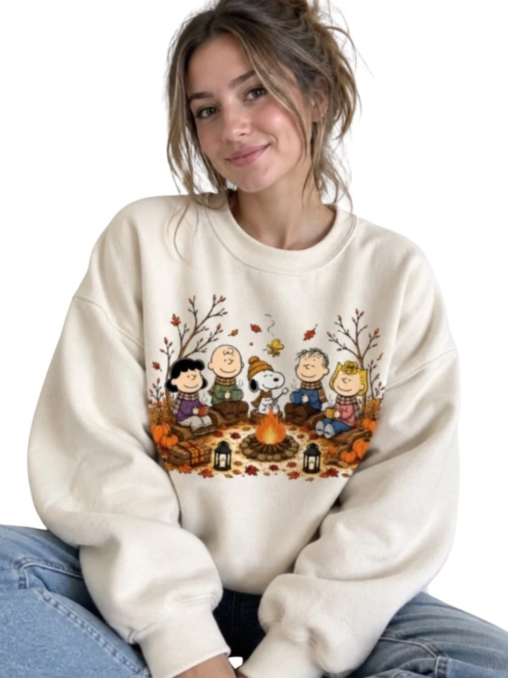 Gildan Cream Peanuts Campfire Graphic Sweatshirt